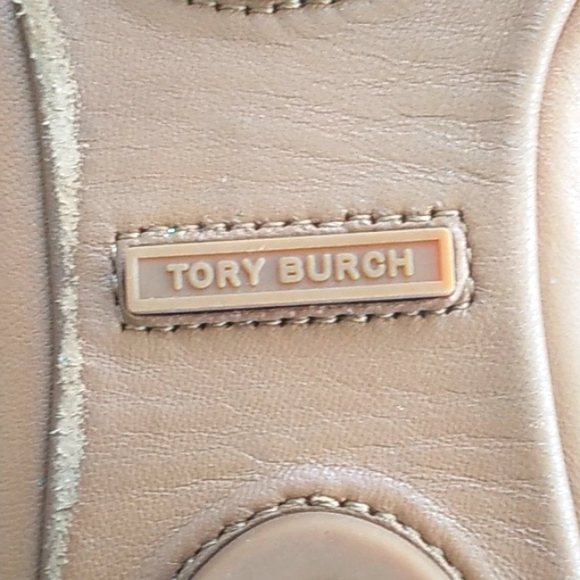 TORY BURCH TAN LEATHER GOLD LOGO BALLET FLATS WOMANS 10 - Picture 7 of 9